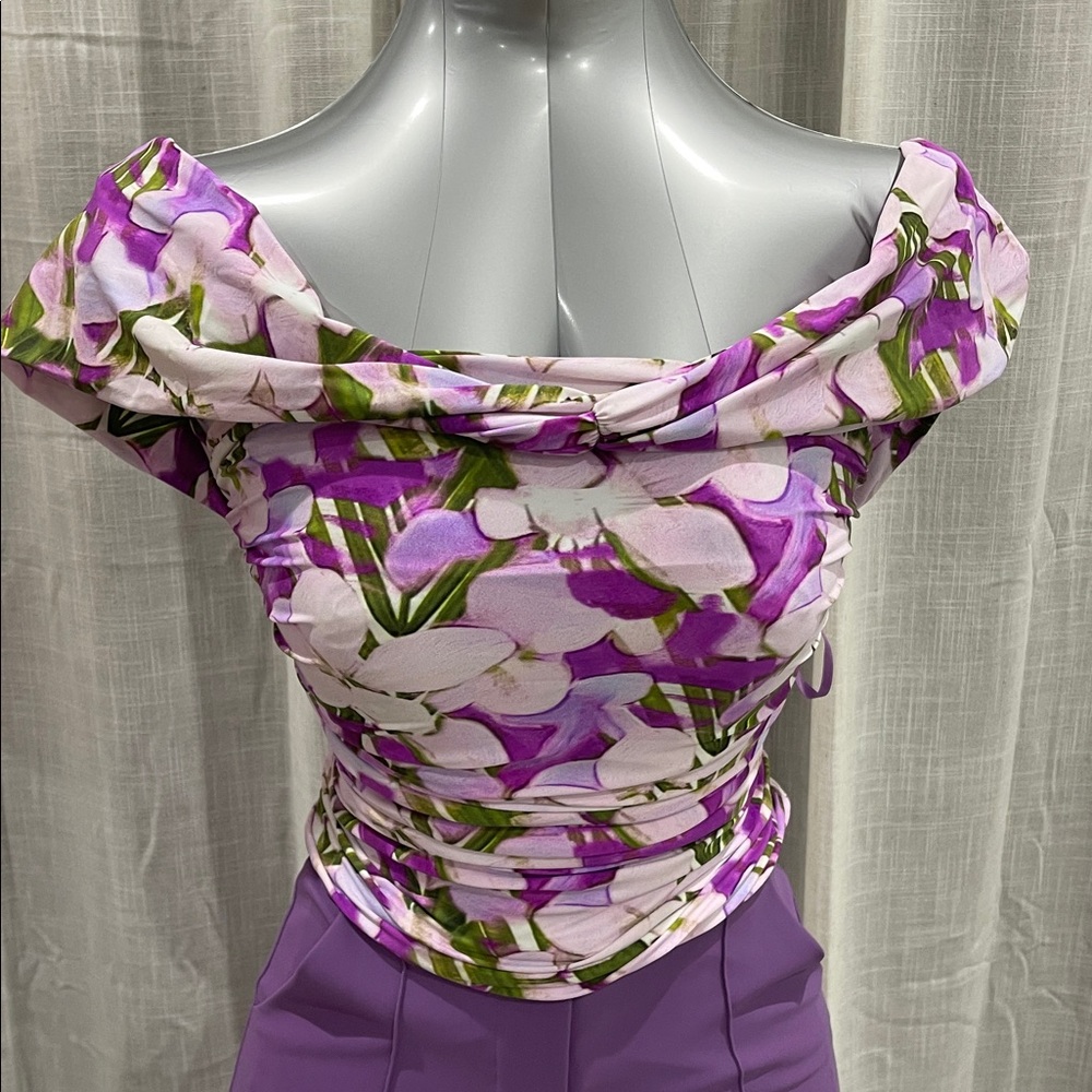 Chiara Boni Lavender Floral Off-Shoulder Top